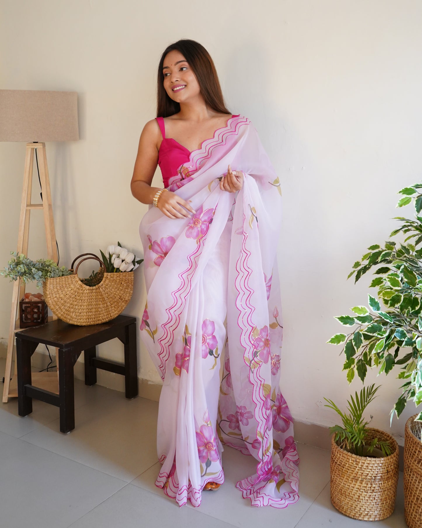 Off-White Pure Organza Cut-Work saree paired with Satin Blouse