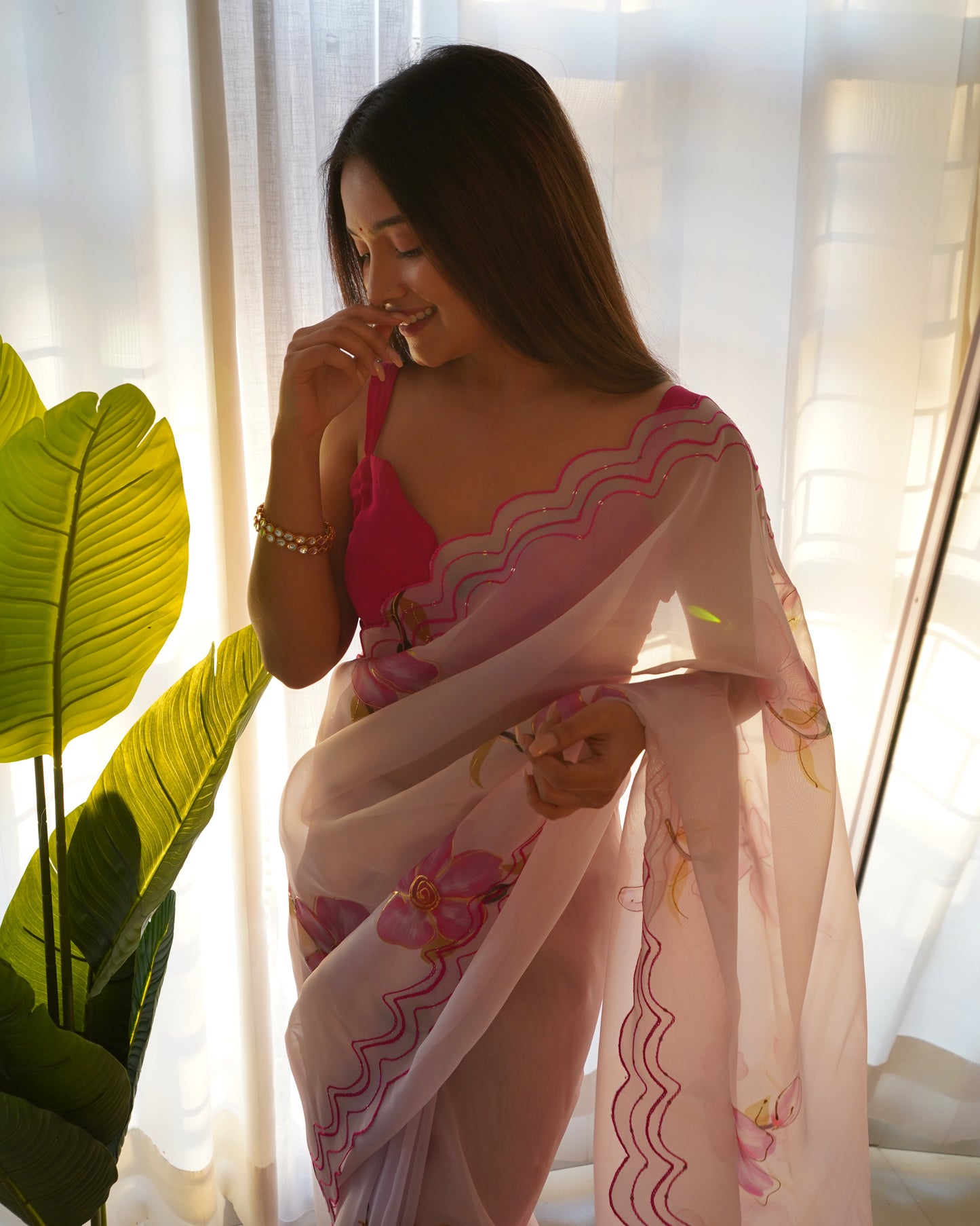 Off-White Pure Organza Cut-Work saree paired with Satin Blouse