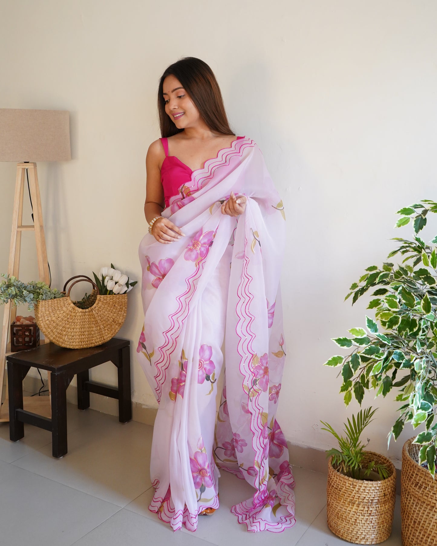Off-White Pure Organza Cut-Work saree paired with Satin Blouse