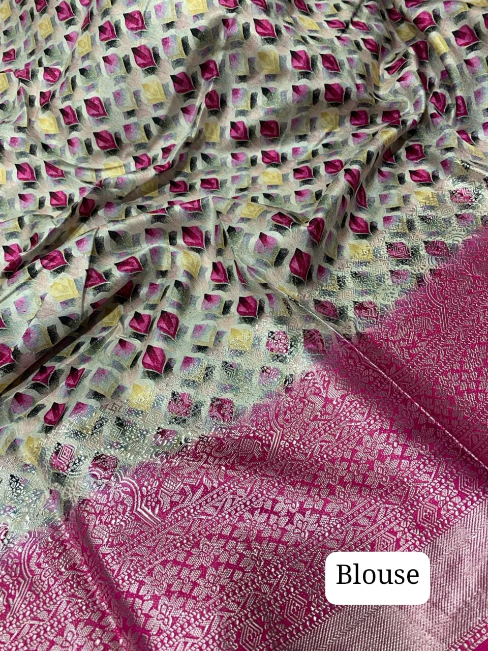 Soft-Peach Pure Tussar-Dola Silk saree with Ruby-Red contrast Zari Border and Tassels paired with Contrast Blouse