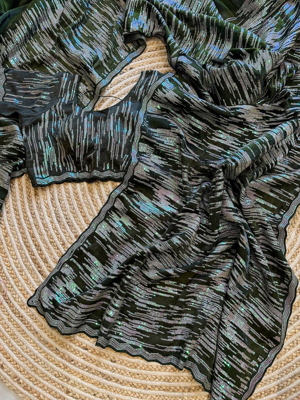 Hand-Embroidered Timeless-Black Jimmy Choo Saree with Blouse