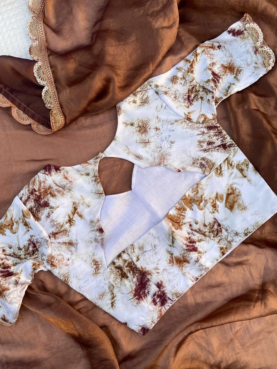 Hand-Embroidered Rich Brown Jimmy Choo Silk Saree with Blouse